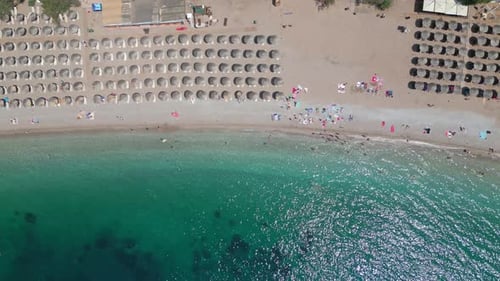 Beach on the Adriatic Sea. Sun. Clear blue water. Aerial view.