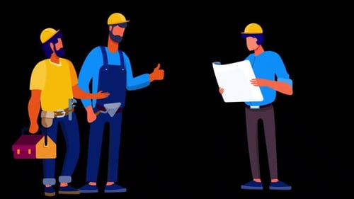 Equipo de ingeniería en una obra de construcción Alpha Channel