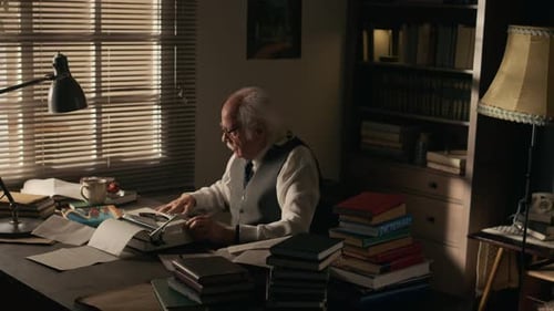 Älterer Romanautor schreibt neuen Bestseller auf Vintage-Schreibmaschine