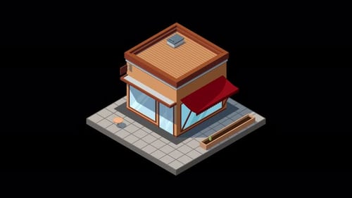 Isometric Shop Storefront Build Up Animation