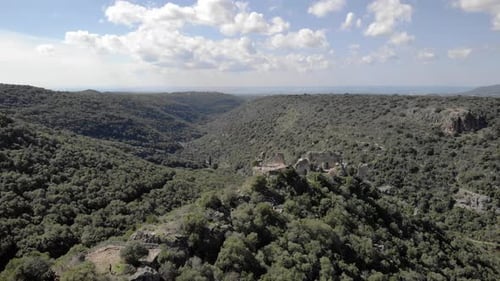 Crusaders Montfort castle in the Upper Galilee, Aerial