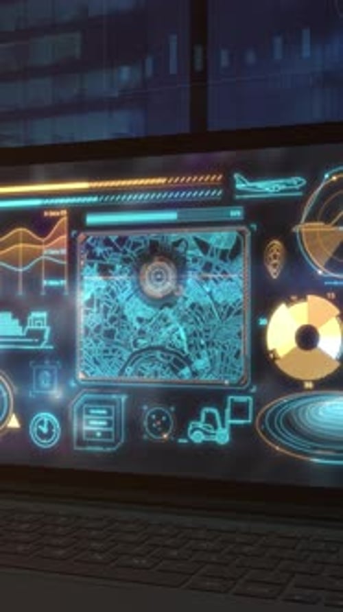 Animated Futuristic Digital Business Operations Dashboard Interface