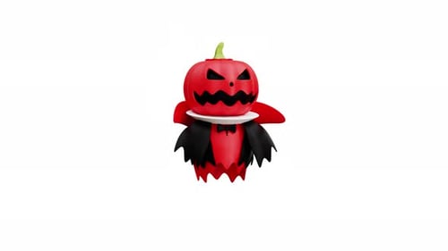 Animated Red Halloween Jack-o'-lantern Character Rotation