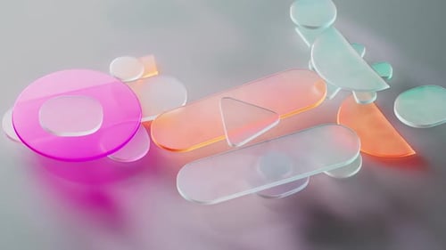 Abstrakte Glasformen, die in lebendigen Farben und Bewegung schimmern