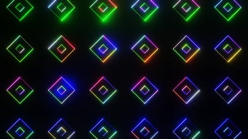 Multicolor On Black Abstract Neon Glowing Square Patterns Background Vj Loop Animation In HD