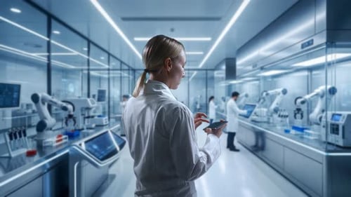 Female Doctor Engaged In Precise Clinical Research Within Hightech Automated Laboratory Environment