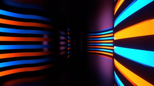 Blue And Orange Neon Curved Walls Tunnel Background Vj Loop In 4K