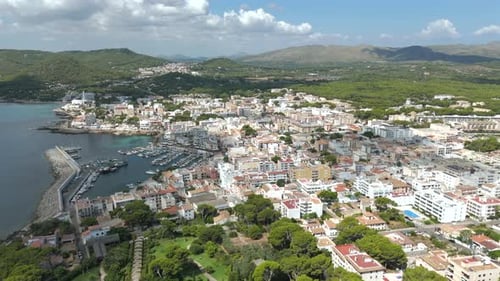 Cala Bona Resort Town and Harbor on Majorca, Aerial