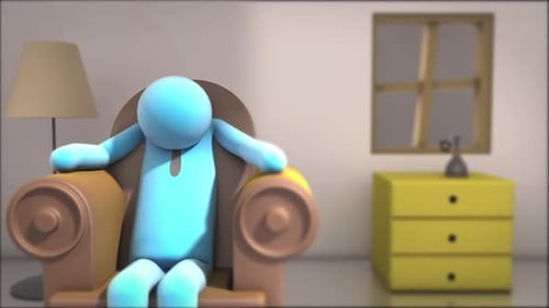 Minimalist 3D Character Getting Idea and Working on Computer