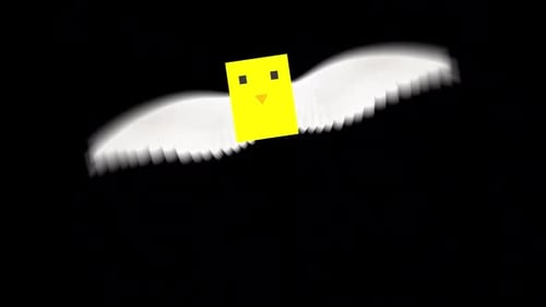 Blue Cube Head Bird Flying On Alpha Channel