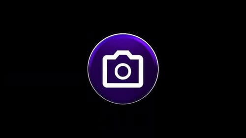 3D Glossy Camera Icon Rotating on Black Background