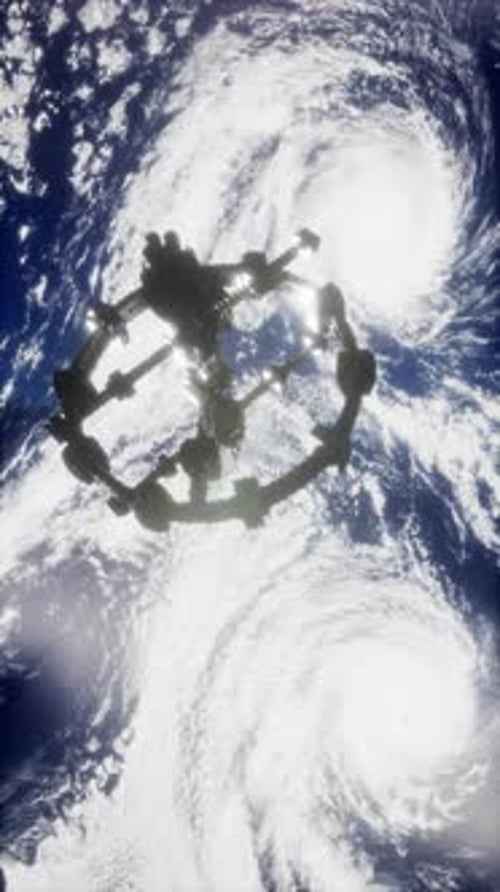 A View of the Earth and a Spaceship ISS is Orbiting the Earth