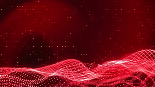 Abstract Red Digital Waveform Background With Floating Particles