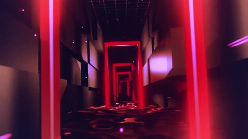 Futuristic Neon Red Tunnel Portal Loop Background