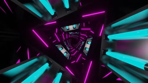 Pink And Cyan Neon Glowing Mirrored Triangular Spiral Background Vj Loop In HD