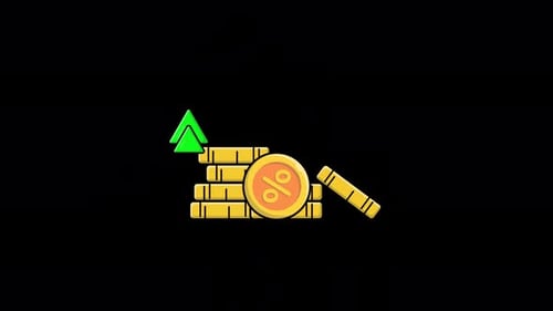 Animated Coin Stacks with Green Arrow. Tax Increasing Concept Video - Transparent