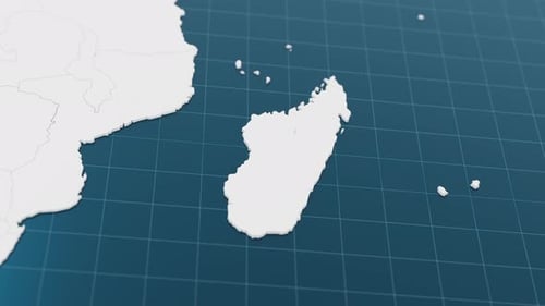 Highlight mit 3D-Karte in Blau von Madagaskar mit Zeigernadel, umgeben von anderen Ländern, in Weiß