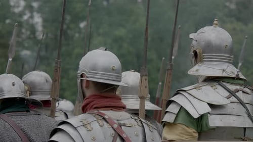Group of Epic Armies Troop of Historical Gladiators in Uniform Going to War