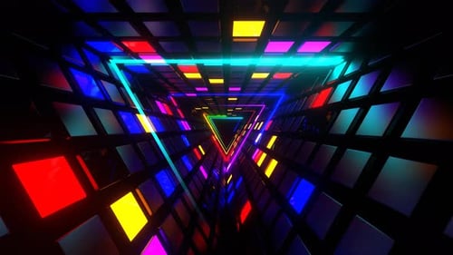 Multicolor Neon And Strobe Triangle Tunnel Background Vj Loop In 4K