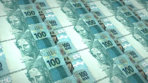 Brazilian Real 100 Banknotes Looping Scrolling Animation