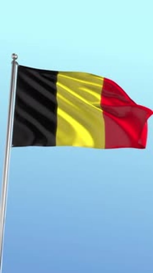 Realistic Belgium Flag Waving in Blue Sky Vertical Loop