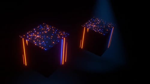 Fondo de movimiento de cubos en V Loop con brillo pulsátil naranja y azul en HD