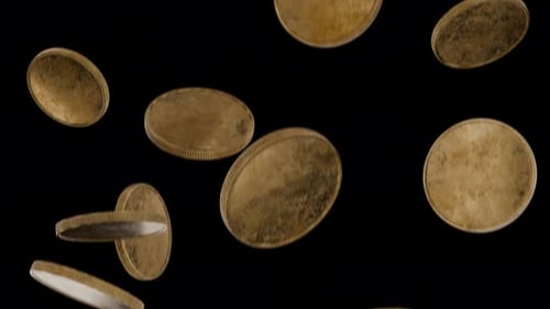 Une pluie de pièces d'or tombe d'en haut. Les pièces vides tombent sans problème vers le bas. Animation fluide de