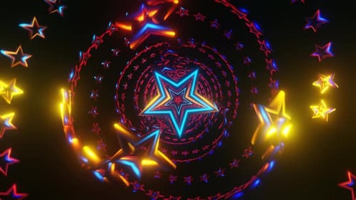 Ein dynamischer VJ-Loop in Sternform mit rhythmischen Neon-Disco-Strobes