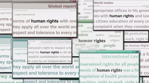 Human Rights Concept Text and Word Cloud on Overlapping Windows