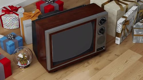 Retro TV Mockup in Festive Christmas Setting