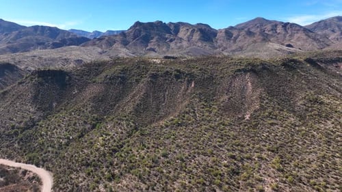 Aerial view of Horseshoe Reservoir and mountains, United States.