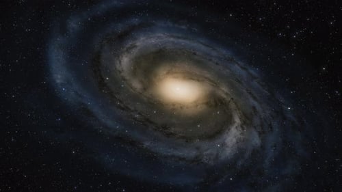 Starship Flies at the Speed of Ligh Near the Center of the Milky Way Galaxy in Space