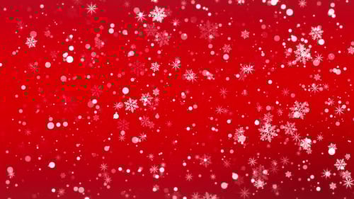 Red Background with Falling Snowflakes and Sparkles Loop