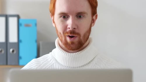 Amazed Man in Shock Positive Surprise for Man with Red Hairs and Beard