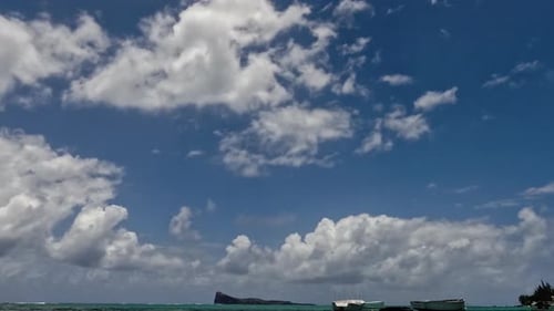 Timelapse Of The Ocean Landscape With Boats And Clouds
