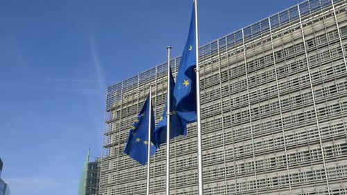 EU Flags Flying Proudly in Brussels, Belgium