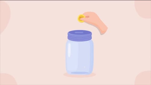 Animated Hand Dropping Heart into Jar with Flowers