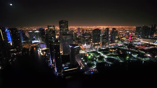 Downtown Miami at Night by Aerial Drone Aerial