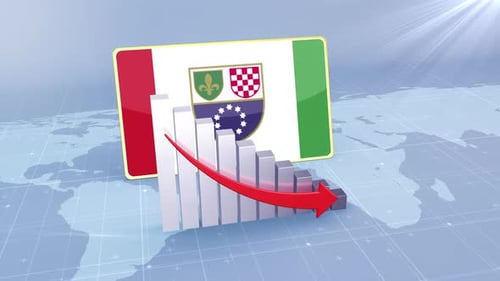 Bosnia And Herze Govina Federation Of Flag With Decrease Bar Chart Graph Red