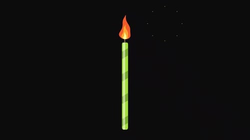 Burning Green Candle Flat Design Celebration Animation
