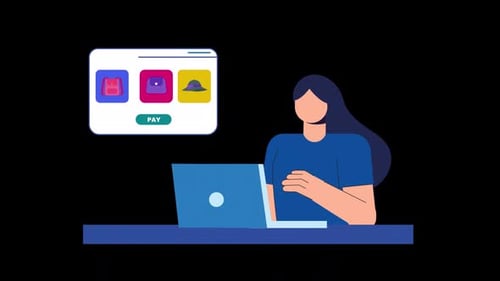 Animación de pago de compras en línea 2D HD en Alpha