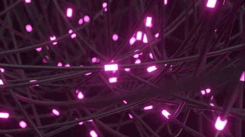 Malha complexa de fios com luzes rosa vibrantes que exalam uma vibração digital cibernética