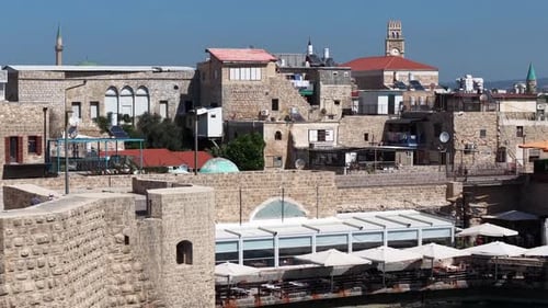 Aerial video over the old city of Acre in northern Israel