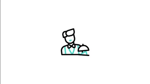 Animated Line Icon of a Waiter Serving Food