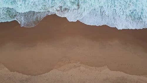 Foamy Waves Rolling Sand Empty Shoreline Aerial View Wonderful Turquoise Sea
