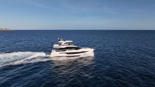 Luxury Yacht driving at Mediterranean Sea in Slow Motion