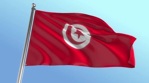 Tunisia Flag Waving in Realistic Slow Motion Loop