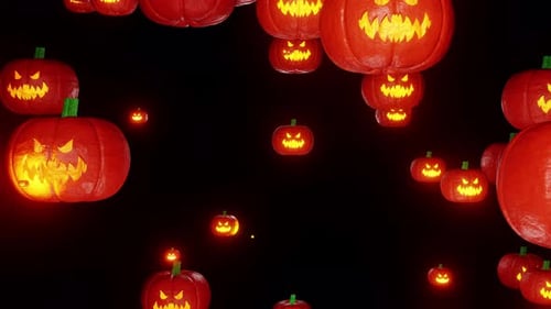 Spooky Halloween Jack-o'-Lantern Pumpkins Flying Seamless Loop