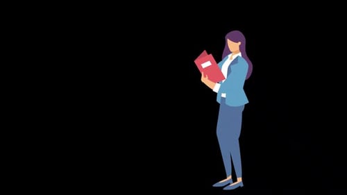 The Woman Working In The Office Is Working On The Project On The Laptop Alpha Channel