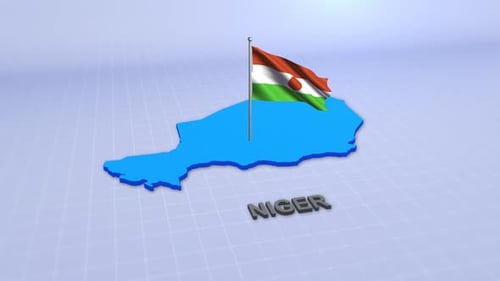 3D Animated Niger Map and Flag with Country Name